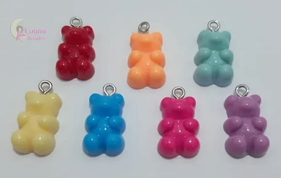 Pingente Ursinhos Coloridos de Acrílico Pct 10 Unidade