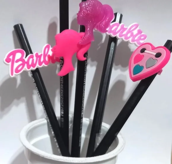 Lápis C/ponteira Barbie de Borracha Variados - Pct C/5 Peças