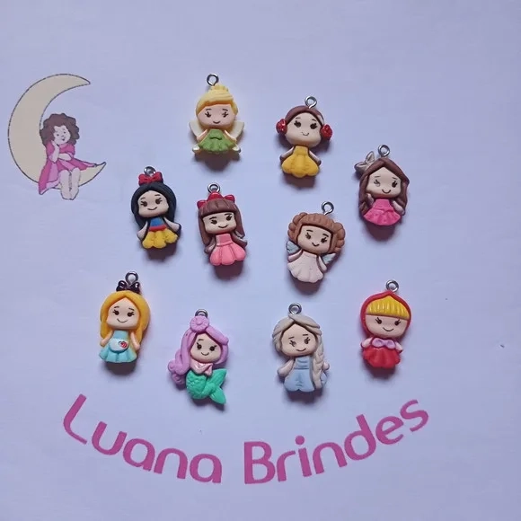 Pingente Princesa de Resina 2,5cm Pct 10 Unidades