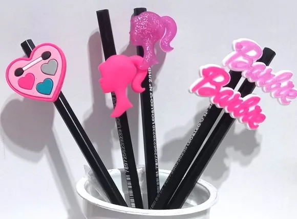 Lápis C/ponteira Barbie de Borracha Variados - Pct C/5 Peças