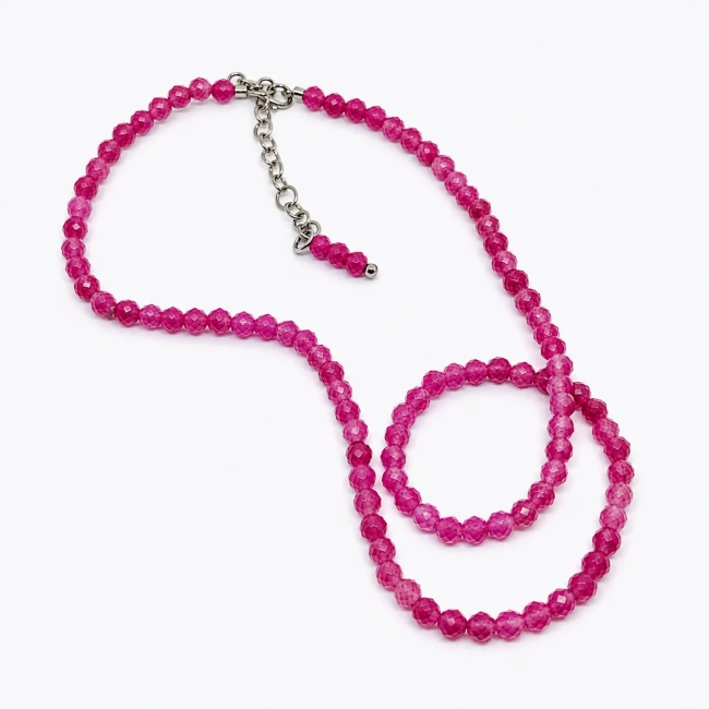 Choker Colar Turmalina Rosa  Facetada 4mm e Aço Inox
