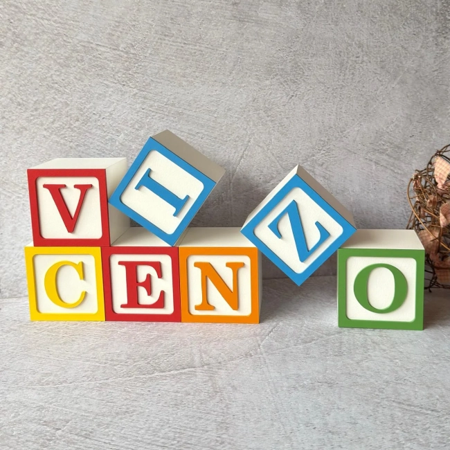 Blocos Personalizados com Nome para Decoração de Quarto do Bebê 8x8cm