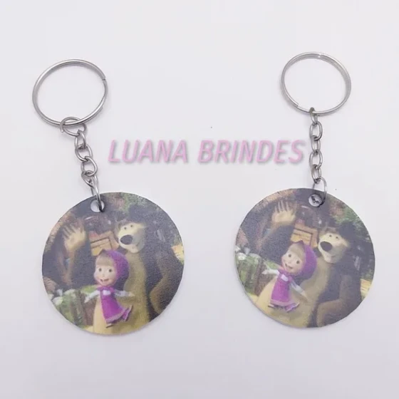 Chaveiro Marsha e o Urso em acrilico UV - pct c/ 05 unid