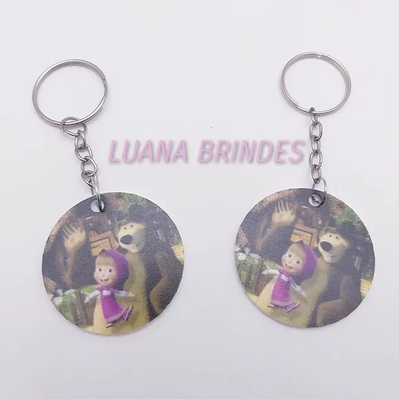 Chaveiro Marsha e o Urso em acrilico UV - pct c/ 05 unid
