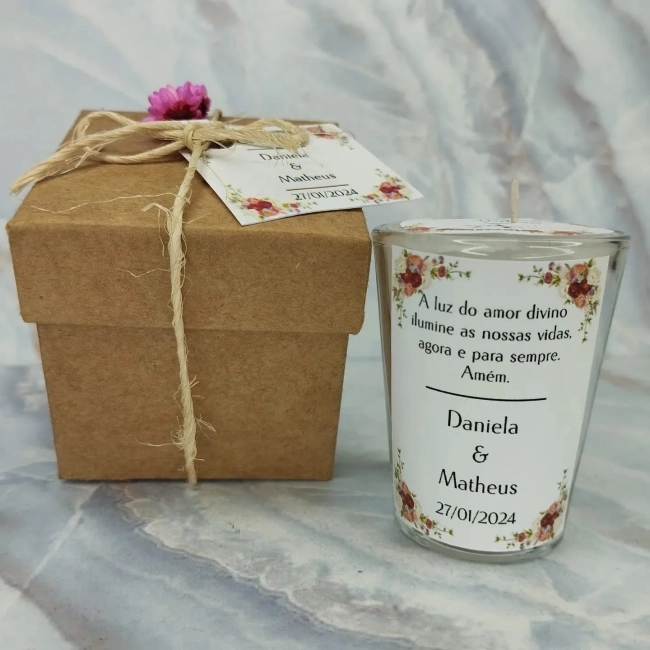 25 unidades Vela Aromática no Copo Lembrancinha Personalizada Batizado,Casamento, Aniversario e etc. Fazemos Qualquer Tema