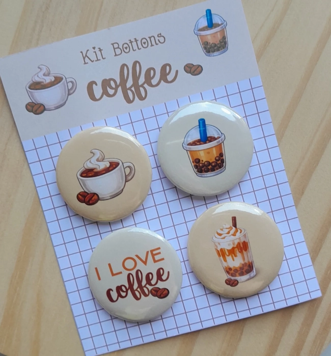 Cartela c/ 04 Bottons Tema Coffee