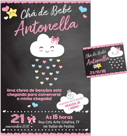 CONVITE DIGITAL C/TAG Chá de bebê Chuva de Amor Chalk