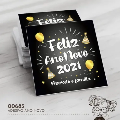 Adesivo Quadrado Feliz Ano Novo - 00683