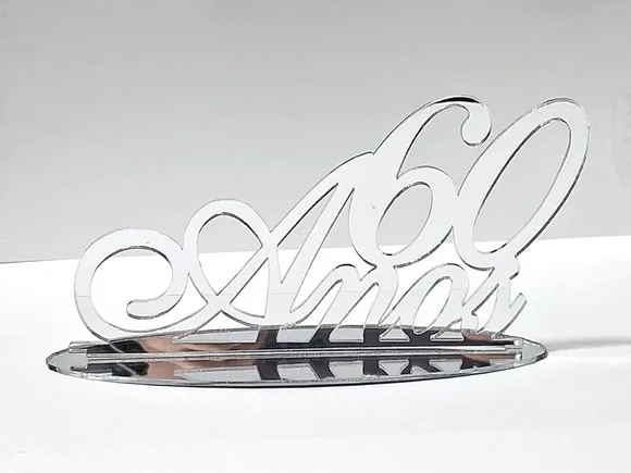 Topo de Bolo/mesa de 60 Anos de Acrílico Espelhado
