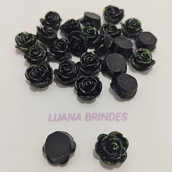 Aplique Flor Preta Glitter Acrílico 1,4cm Pct 20 Unidades