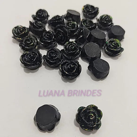 Aplique Flor Preta Glitter Acrílico 1,4cm Pct 20 Unidades