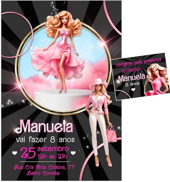 Convite Digital C/tag Boneca Barbie Rosa 3