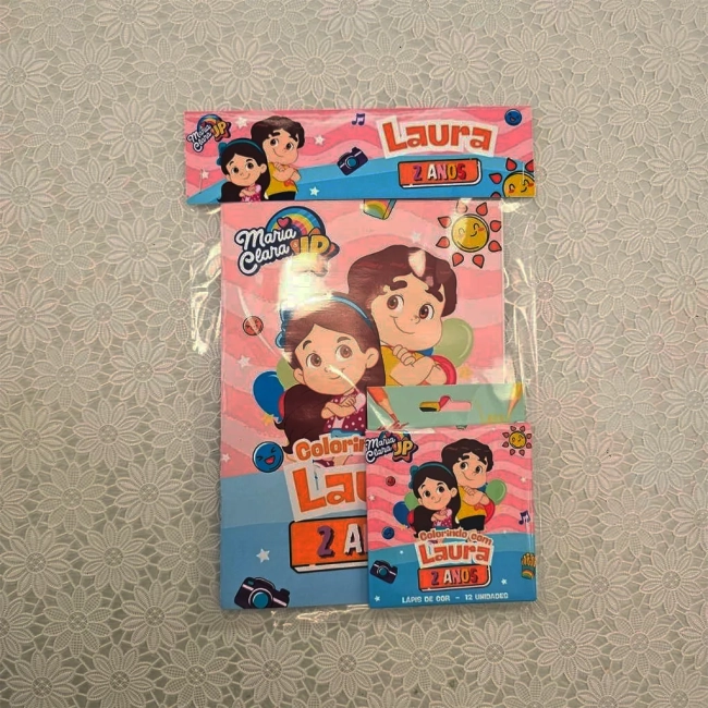kit Colorir Revista e Giz de cera Personalizado Maria Clara e JP