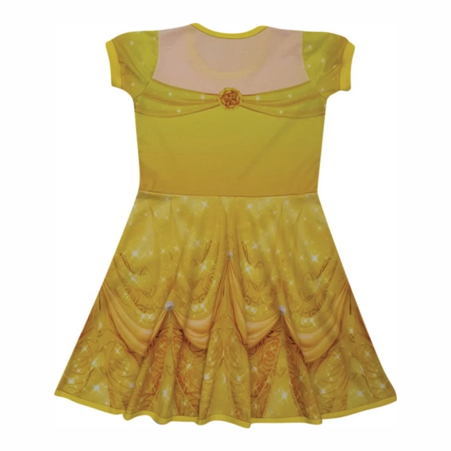 Vestido Infantil Fantasia Princesa do Baile Amarelo Dourado com Brilho