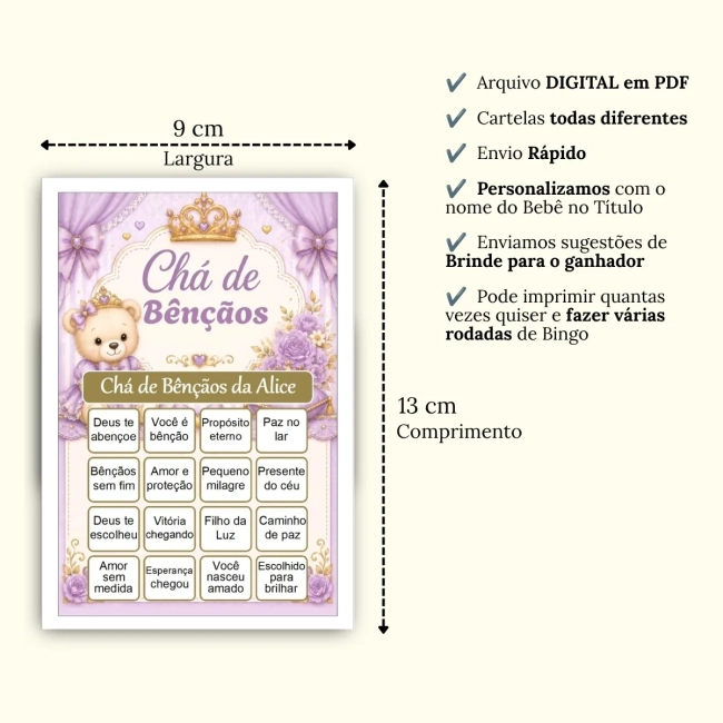Bingo Chá de Bênçãos Menina PDF Para Imprimir