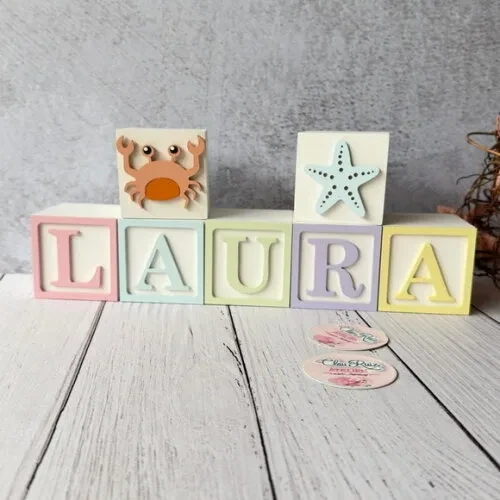 Fundo do Mar Tons Pastel Cubos 6x6cm Ts- Decoração Bebê