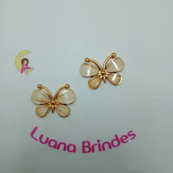 Borboleta Aplique Bege Metal Dourado 2,5cm Pct 2 unidades