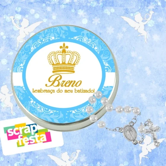 Latinhas Personalizadas Festa Batizado + Mini Terço Branco