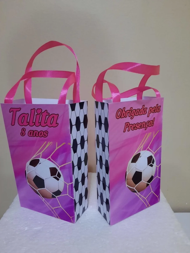 Sacolinhas Personalizadas Futebol Rosa para Lembrancinhas