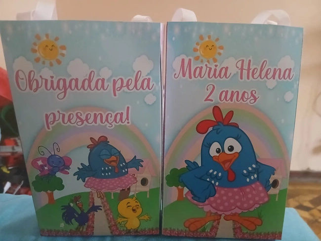 Sacolinha personalizada para lembrancinhas Galinha pintadinha rosa