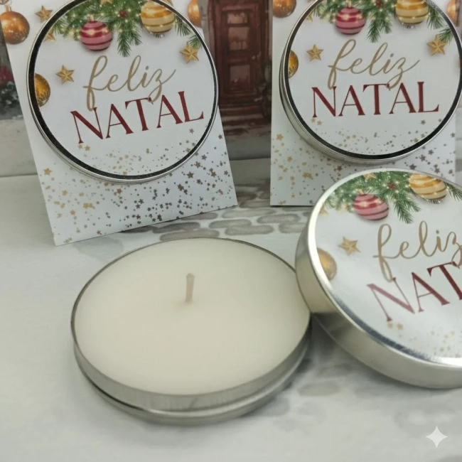 30 unidades de Vela Aromática na latinha Personalizada Feliz Natal - Trabalhamos com qualquer tema - Informar o tema no chat