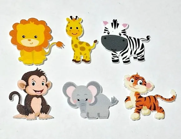 Apliques Animais Safari Variados Acrílico U.v Pct com 6 un