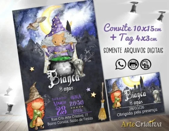 Convite Digital C/tag Mago Merlin Menina