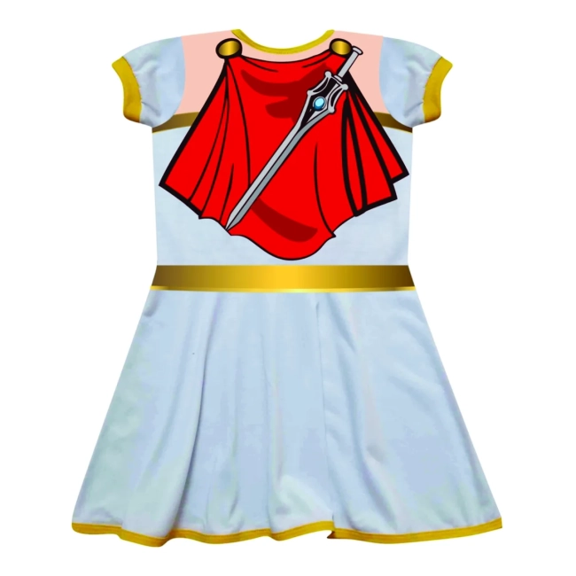 Vestido Infantil Fantasia Princesa Guerreira Branca e Dourada com Emblema Real