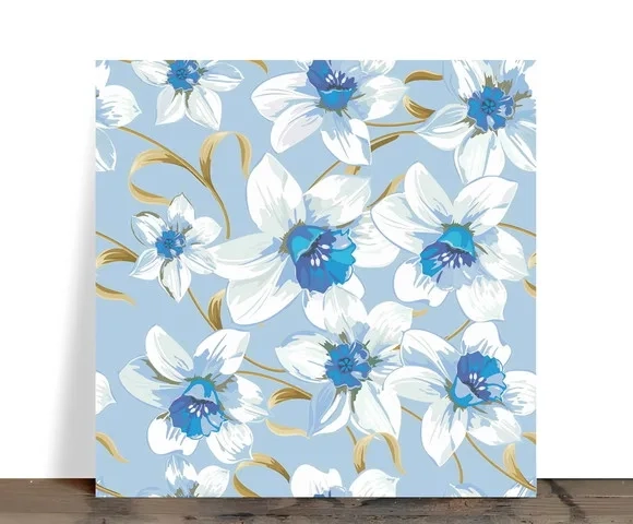 Azulejo Decorativo Floral Azul e Dourado 15x15 Cerâmica
