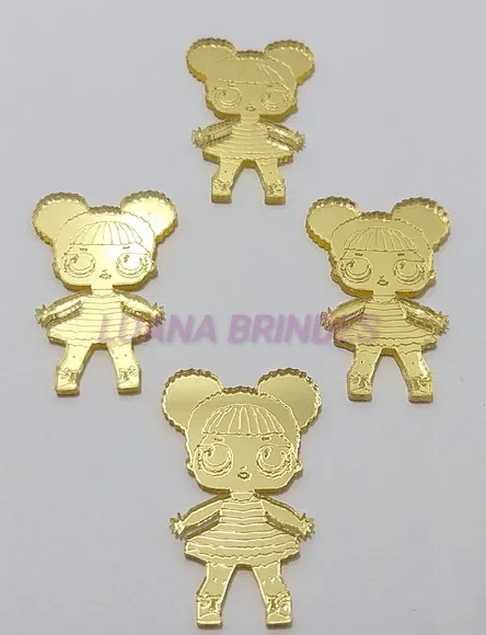 Aplique Boneca LOL Queen Be em Acrílico Espelhado Dour-3,5cm