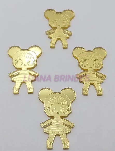 Aplique Boneca LOL Queen Be em Acrílico Espelhado Dour-3,5cm