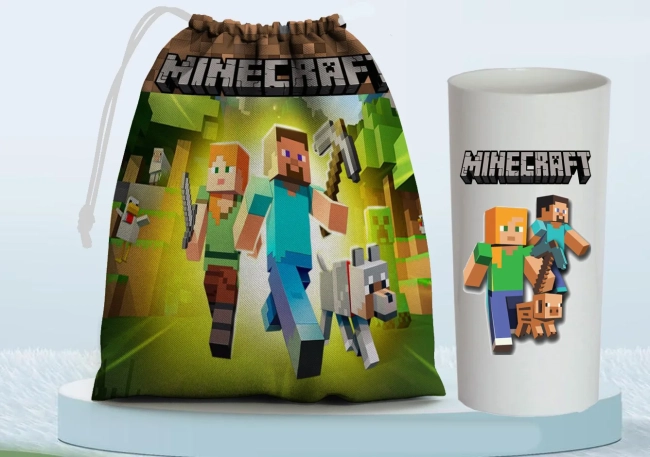 Kit Saquinho Surpresa e Copo Long Drink Personalizado Minecraft