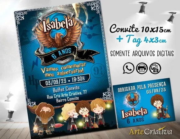 Convite Digital C/tag Harry Potter Corvinal