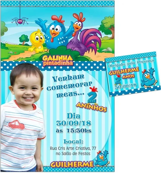 CONVITE DIGITAL C/TAG Galinha Pintadinha Menino