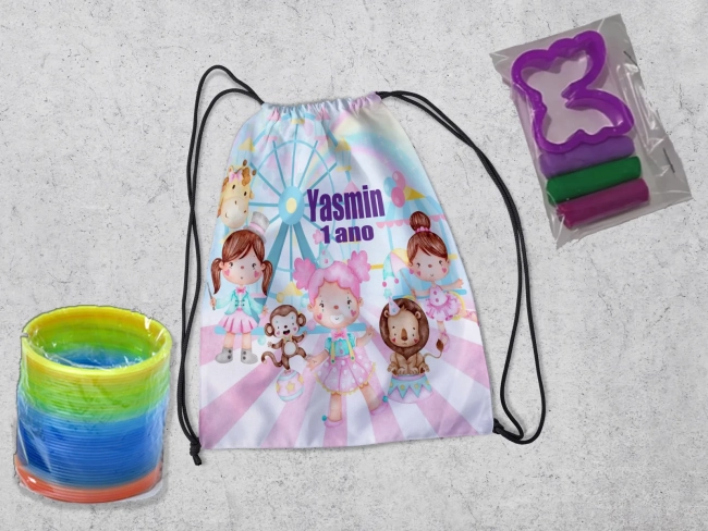 Kit Mochilinha + Mini Massinha de modelar e mola Maluca Circo Rosa