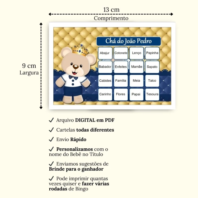 Bingo Chá de Bebê Menino Pdf Para Imprimir