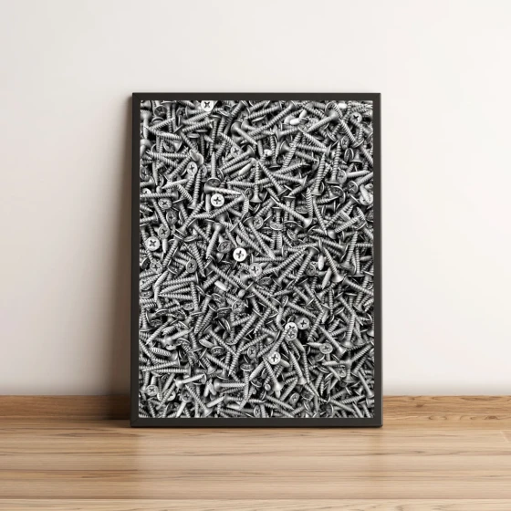 Quadro Decorativo com Parafusos Metálicos Prateados 2166