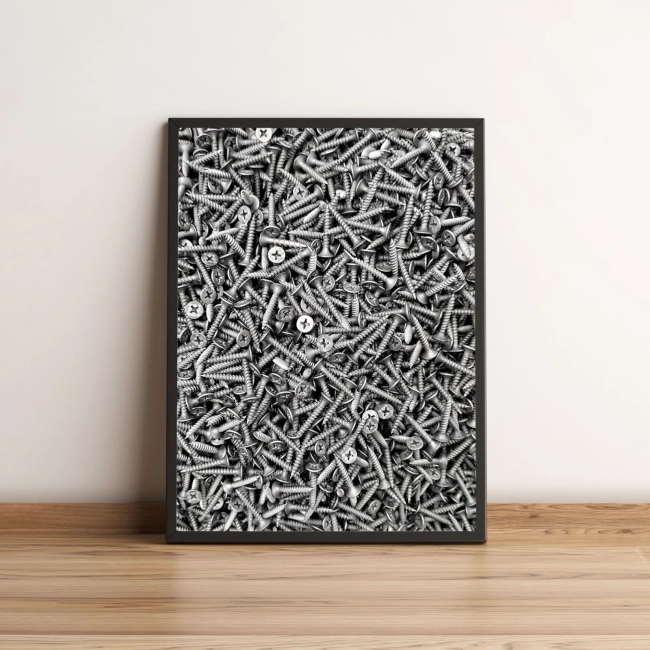 Quadro Decorativo com Parafusos Metálicos Prateados 2166