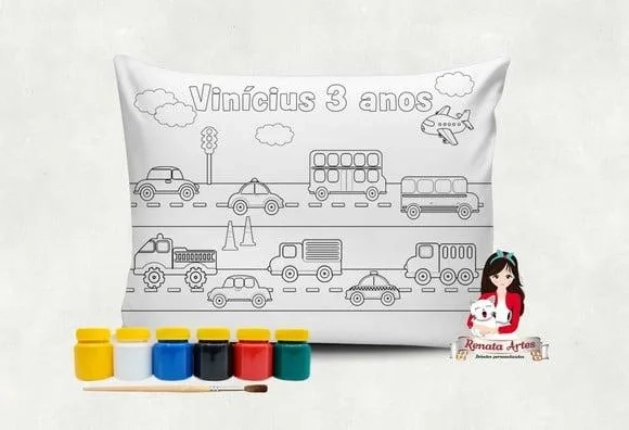 Almofada com Tinta para Colorir Carrinhos