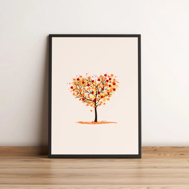 Quadro Árvore Coração Outonal Minimalista 2672