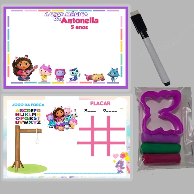 KIT Lousa Magica +massinha de modelar personalizada da Casa Magica da Gabby