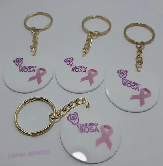 Chaveiro Outubro Rosa de Acrílico U.v C/dourado Pct C/4 Unid