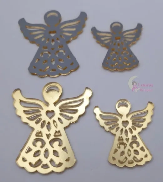 Kit aplique Anjos acrílico espelhado Dourado - pct c/3 kit
