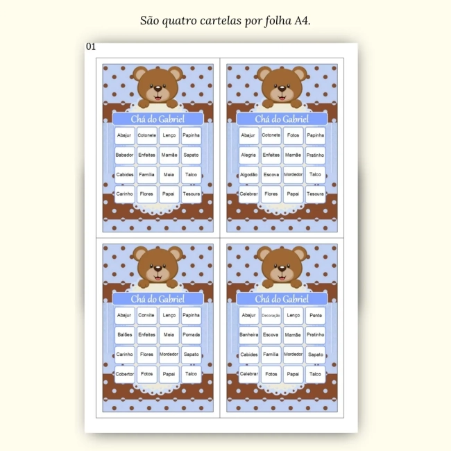 Bingo Chá de Bebê Menino Pdf Para Imprimir