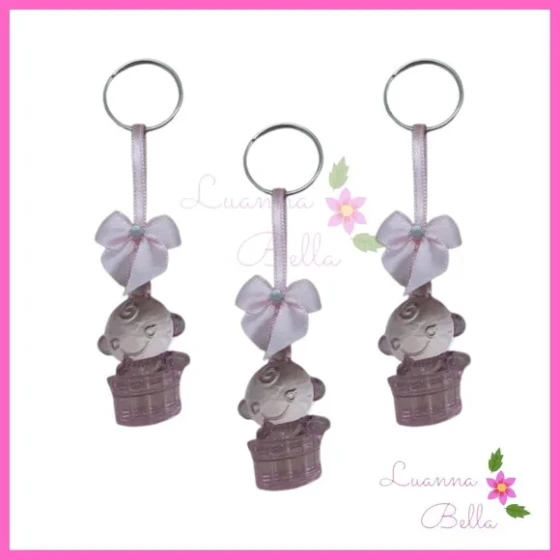 Chaveiro Bebe Rosa de acrílico c/lacinho -Pct c/ 5 unids