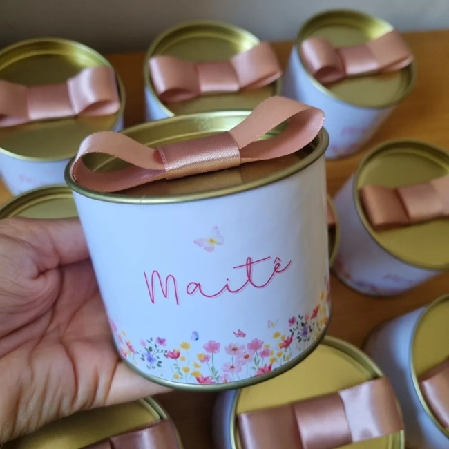 Lembrancinha de maternidade tubolata 6,5x8 Tampa Metalizada Dourada