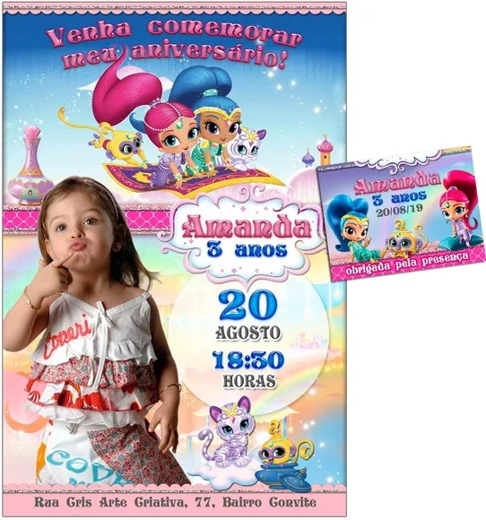 CONVITE DIGITAL C/TAG Shimmer e Shine com Foto