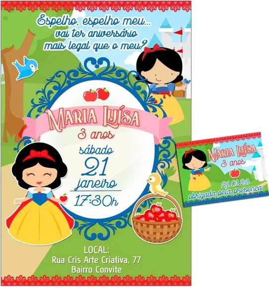 Convite Digital C/tag Branca de Neve Cute 2