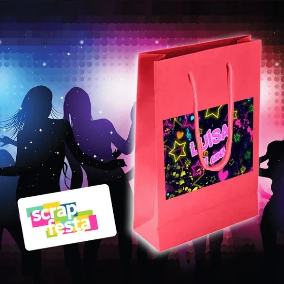 Sacolinha Papel Personalizada Festa Aniversário Balada Neon