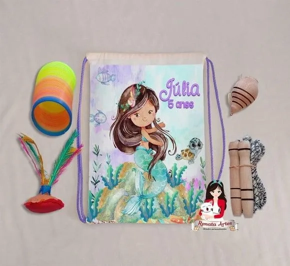 Mochila Boa Infância Tema Sereia Aquarela